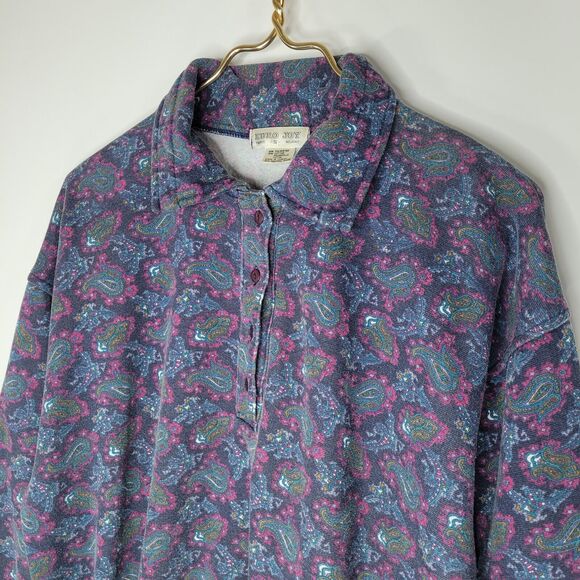 Vintage EURO JOY Paisley Print Henley Sweater Size S Oversized Psychedelic Boho - Picture 5 of 9